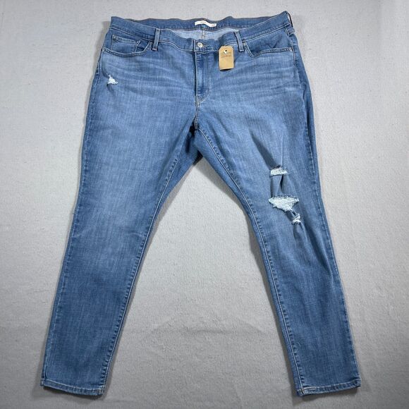 Levi's Jeans Womens 24W Plus 711 Skinny Denim Distressed Mid‎ Rise Dark Wash NWT - Picture 1 of 12